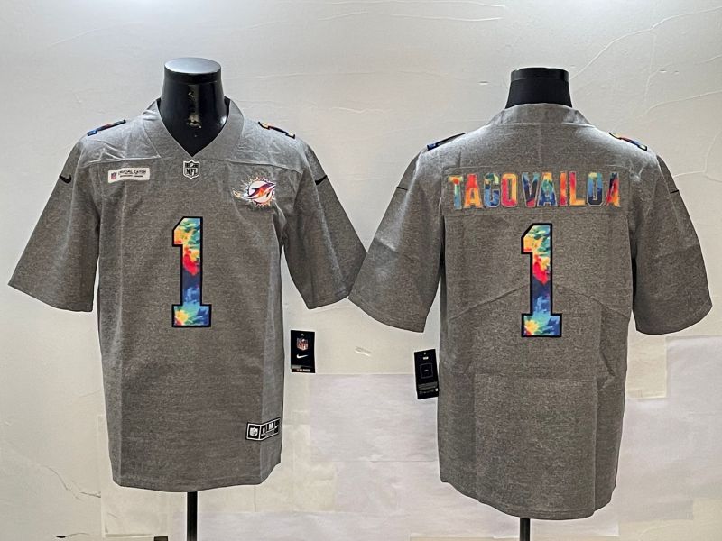 Men Miami Dolphins #1 Tagovailoa Grey Rainbow 2024 Nike Limited NFL Jersey style 1->new orleans saints->NFL Jersey